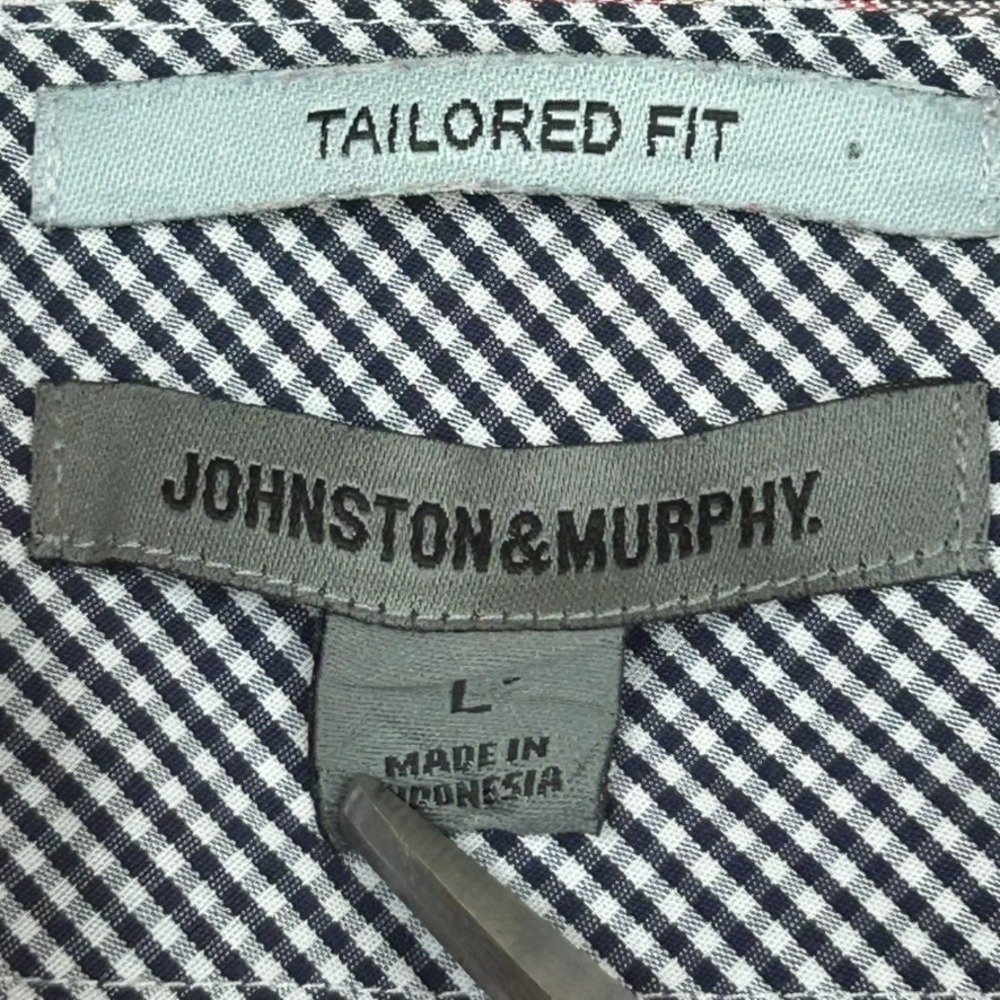 Johnston & Murphy Men's Shirt Large Tailored Fit Long Sleeve Button Red Plaid - Picture 11 of 16